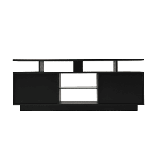 Móvel para TV 140 cm - Iluminação LED 16 cores, painel brilhante, compartimento de vidro - Preto Móvel para TV 140 cm - Iluminação LED 16 cores, painel brilhante, compartimento de vidro - Preto