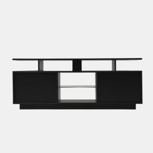 Móvel para TV 140 cm - Iluminação LED 16 cores, painel brilhante, compartimento de vidro - Preto