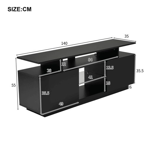 Móvel para TV 140 cm - Iluminação LED 16 cores, painel brilhante, compartimento de vidro - Preto Móvel para TV 140 cm - Iluminação LED 16 cores, painel brilhante, compartimento de vidro - Preto