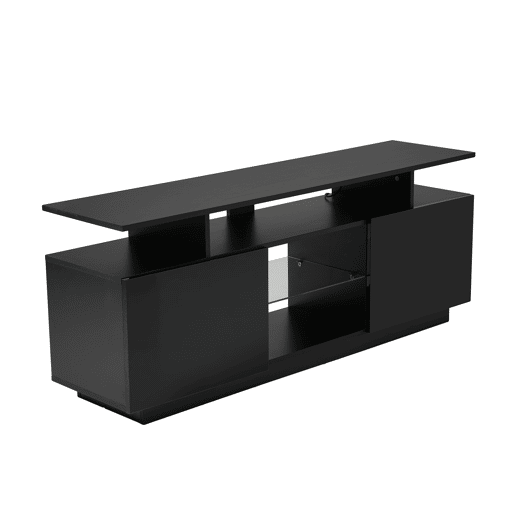 Móvel para TV 140 cm - Iluminação LED 16 cores, painel brilhante, compartimento de vidro - Preto Móvel para TV 140 cm - Iluminação LED 16 cores, painel brilhante, compartimento de vidro - Preto