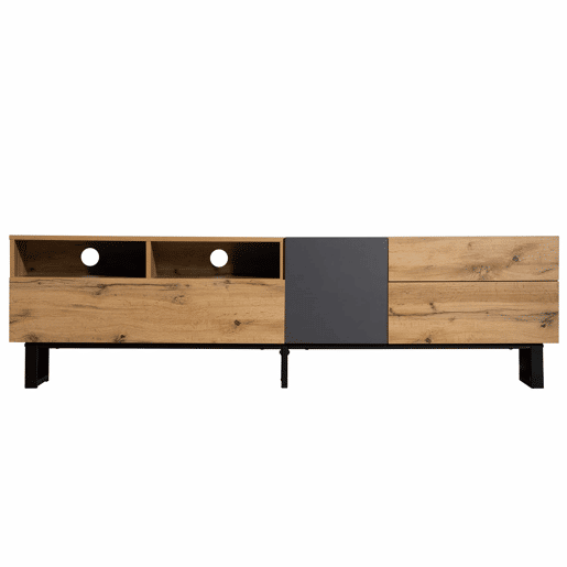 Móvel TV 180cm - 2 gavetas e 5 compartimentos - estilo industrial - Natural