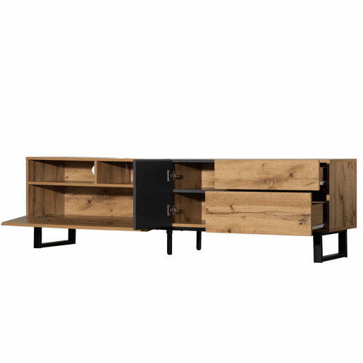 Móvel TV 180cm - 2 gavetas e 5 compartimentos - estilo industrial - Natural