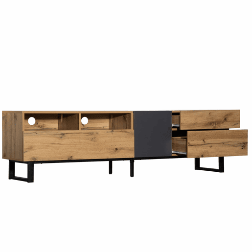 Móvel TV 180cm - 2 gavetas e 5 compartimentos - estilo industrial - Natural
