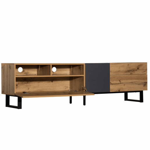 Móvel TV 180cm - 2 gavetas e 5 compartimentos - estilo industrial - Natural