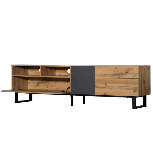 Móvel TV 180cm - 2 gavetas e 5 compartimentos - estilo industrial - Natural