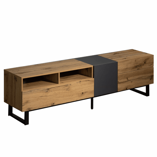 Móvel TV 180cm - 2 gavetas e 5 compartimentos - estilo industrial - Natural