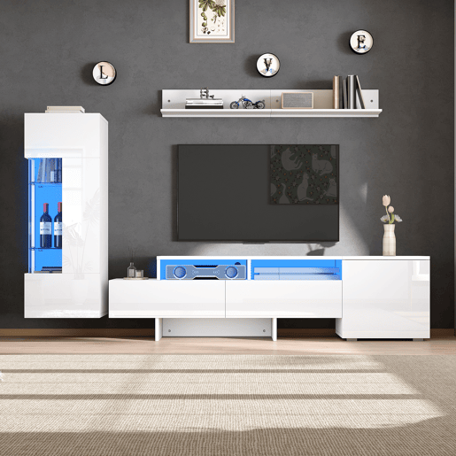 Conjunto de móveis para TV de 3 peças - Conjunto de sala com LED, portas acrílicas, branco Conjunto de móveis para TV de 3 peças - Conjunto de sala com LED, portas acrílicas, branco