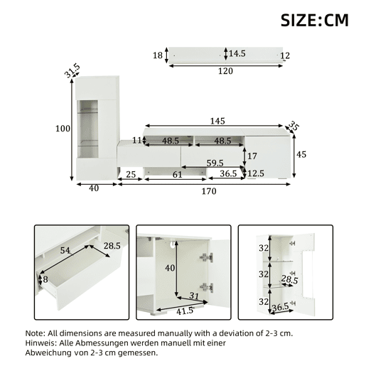 Conjunto de móveis para TV de 3 peças - Conjunto de sala com LED, portas acrílicas, branco Conjunto de móveis para TV de 3 peças - Conjunto de sala com LED, portas acrílicas, branco