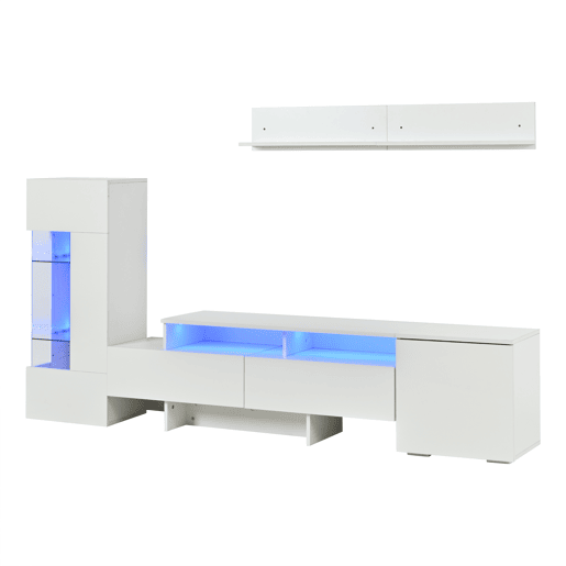 Conjunto de móveis para TV de 3 peças - Conjunto de sala com LED, portas acrílicas, branco Conjunto de móveis para TV de 3 peças - Conjunto de sala com LED, portas acrílicas, branco