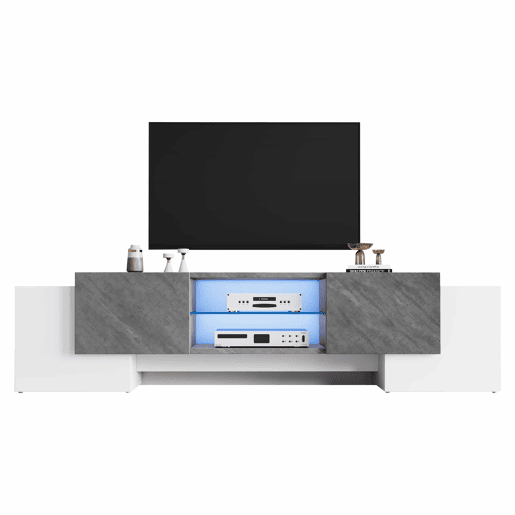 Móvel para TV 180x40x46,5 cm - TV Schrank com Bluetooth-LED, Lowboard para televisores de 606570 polegadas - Branco e cinzento