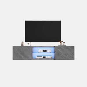 Móvel para TV 180x40x46,5 cm - TV Schrank com Bluetooth-LED, Lowboard para televisores de 606570 polegadas - Branco e cinzento