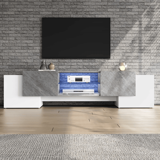 Móvel para TV 180x40x46,5 cm - TV Schrank com Bluetooth-LED, Lowboard para televisores de 606570 polegadas - Branco e cinzento