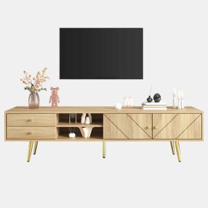Mesa de TV 160x36x42cm - com 2 gavetas e 2 portas - pernas douradas - Natural