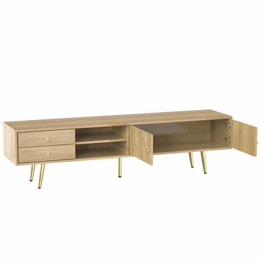 Mesa de TV 160x36x42cm - com 2 gavetas e 2 portas - pernas douradas - Natural Mesa de TV 160x36x42cm - com 2 gavetas e 2 portas - pernas douradas - Natural