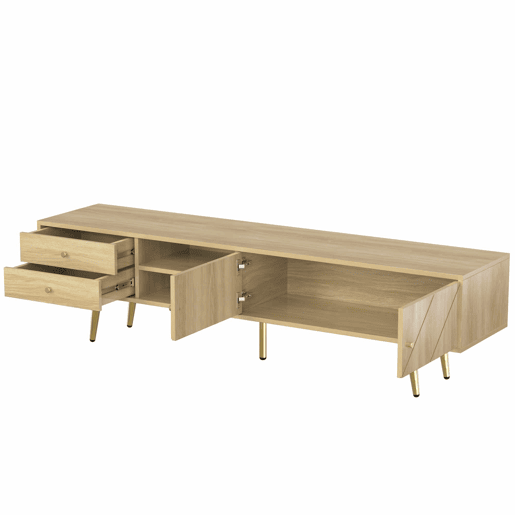 Mesa de TV 160x36x42cm - com 2 gavetas e 2 portas - pernas douradas - Natural Mesa de TV 160x36x42cm - com 2 gavetas e 2 portas - pernas douradas - Natural