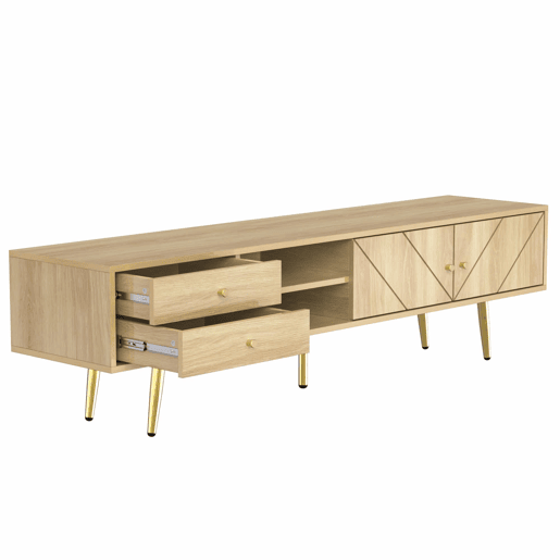 Mesa de TV 160x36x42cm - com 2 gavetas e 2 portas - pernas douradas - Natural Mesa de TV 160x36x42cm - com 2 gavetas e 2 portas - pernas douradas - Natural