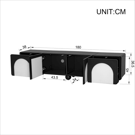 Móvel de TV 180x38x45 cm - 2 gavetas e 2 portas, design clássico - PretoPreto-Branco Móvel de TV 180x38x45 cm - 2 gavetas e 2 portas, design clássico - PretoPreto-Branco