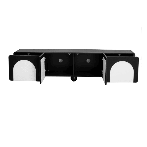 Móvel de TV 180x38x45 cm - 2 gavetas e 2 portas, design clássico - PretoPreto-Branco Móvel de TV 180x38x45 cm - 2 gavetas e 2 portas, design clássico - PretoPreto-Branco