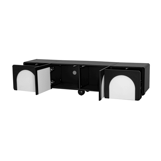 Móvel de TV 180x38x45 cm - 2 gavetas e 2 portas, design clássico - PretoPreto-Branco Móvel de TV 180x38x45 cm - 2 gavetas e 2 portas, design clássico - PretoPreto-Branco