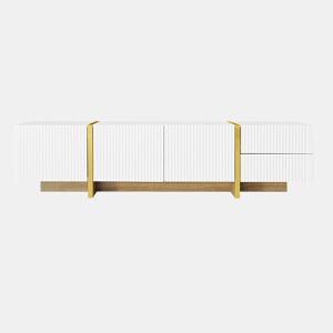 Móvel de TV 190 cm - 3 portas, 2 gavetas - Branco com dourado e madeira