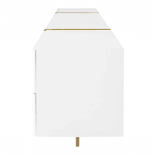 Móvel de TV 190 cm - 3 portas, 2 gavetas - Branco com dourado e madeira Móvel de TV 190 cm - 3 portas, 2 gavetas - Branco com dourado e madeira