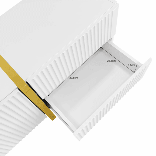 Móvel de TV 190 cm - 3 portas, 2 gavetas - Branco com dourado e madeira Móvel de TV 190 cm - 3 portas, 2 gavetas - Branco com dourado e madeira