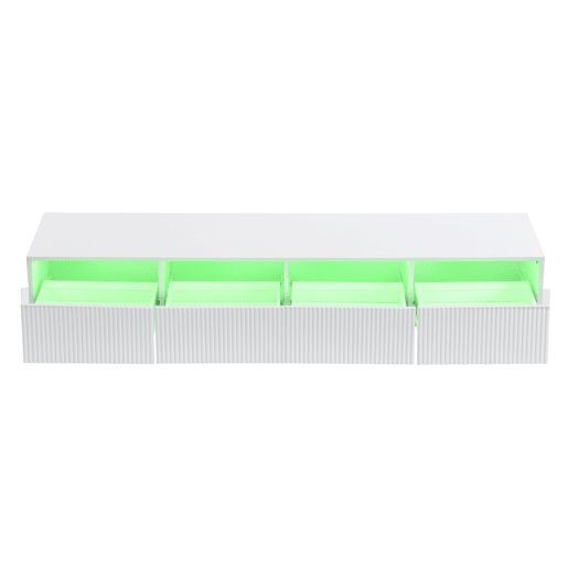 Conjunto de móveis LED - Estante de TV com 4 portas e mesa de centro com 2 gavetas - Branco com design dourado