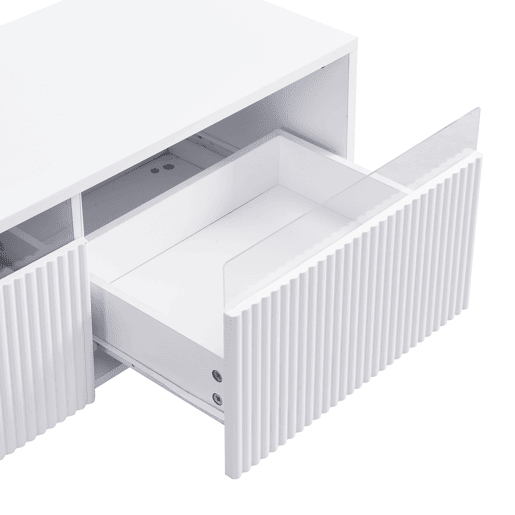 Conjunto de móveis LED - Estante de TV com 4 portas e mesa de centro com 2 gavetas - Branco com design dourado