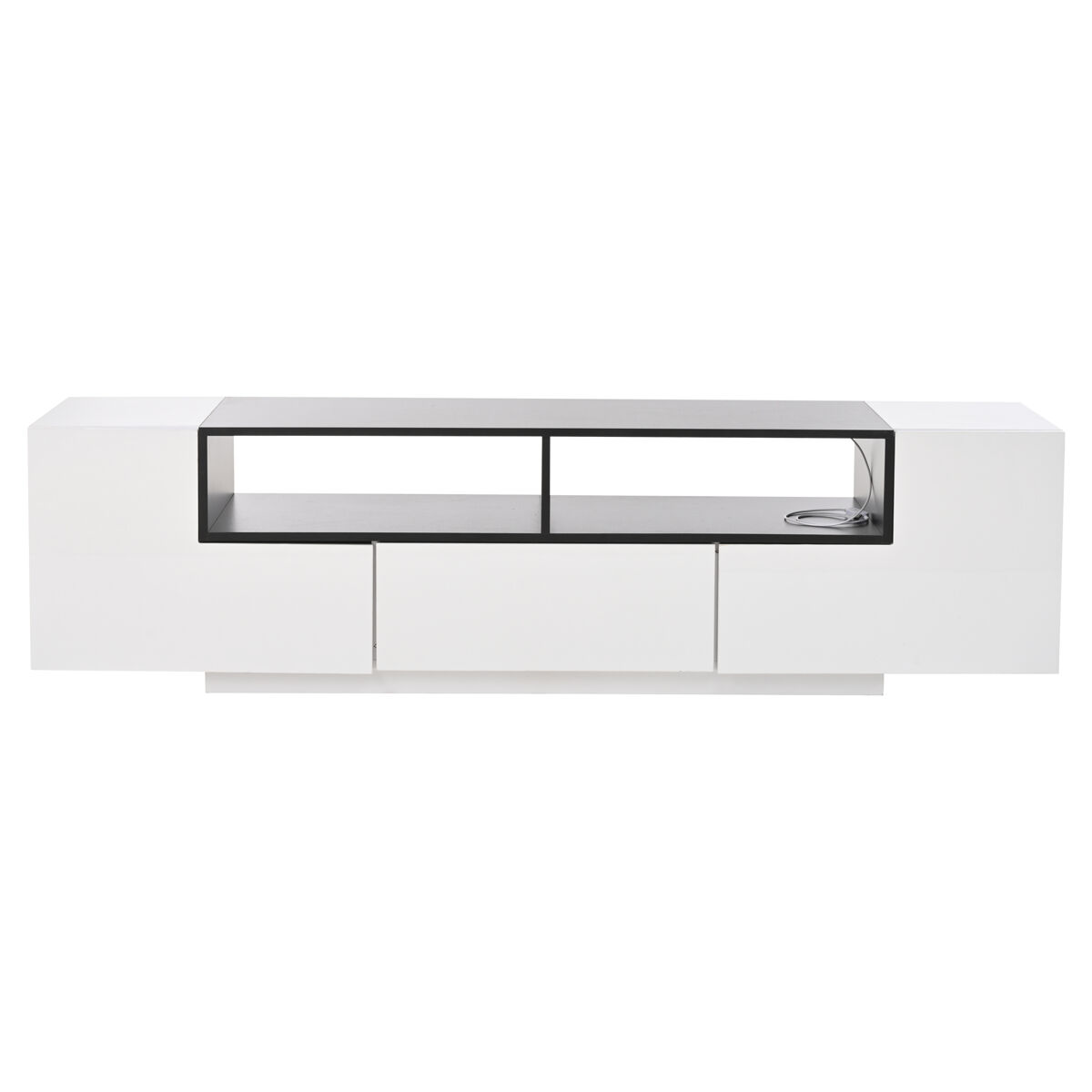 mueble tv 180x40x48 cm - lowboard con luz led forma en l con cajones - blanco y negro