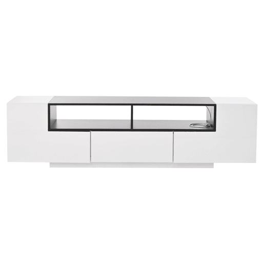 Móvel de TV 180x40x48 cm - Lowboard com luz LED, formato em L, com gavetas - Branco e preto Móvel de TV 180x40x48 cm - Lowboard com luz LED, formato em L, com gavetas - Branco e preto