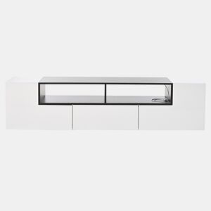 Móvel de TV 180x40x48 cm - Lowboard com luz LED, formato em L, com gavetas - Branco e preto