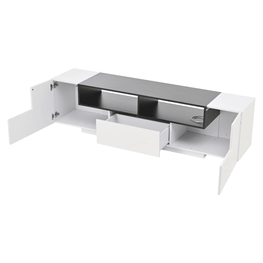 Móvel de TV 180x40x48 cm - Lowboard com luz LED, formato em L, com gavetas - Branco e preto Móvel de TV 180x40x48 cm - Lowboard com luz LED, formato em L, com gavetas - Branco e preto