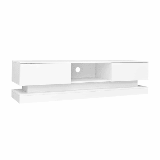 Móvel de TV 160x35x40,5 cm - Branco alto brilho, com LED, 2 gavetas, controlo por aplicação, design anti-capotamento - Branco Móvel de TV 160x35x40,5 cm - Branco alto brilho, com LED, 2 gavetas, controlo por aplicação, design anti-capotamento - Branco