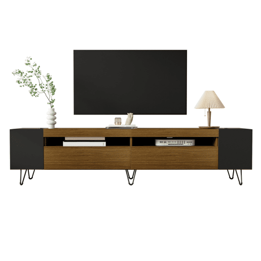 Móvel de TV moderno 180 cm - Design preto e madeira - Preto, Madeira Móvel de TV moderno 180 cm - Design preto e madeira - Preto, Madeira