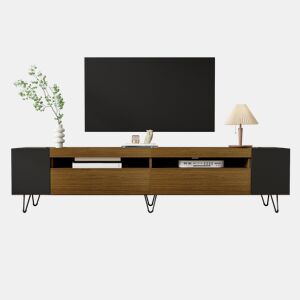 Móvel de TV moderno 180 cm - Design preto e madeira - Preto, Madeira