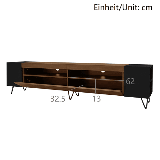 Móvel de TV moderno 180 cm - Design preto e madeira - Preto, Madeira Móvel de TV moderno 180 cm - Design preto e madeira - Preto, Madeira