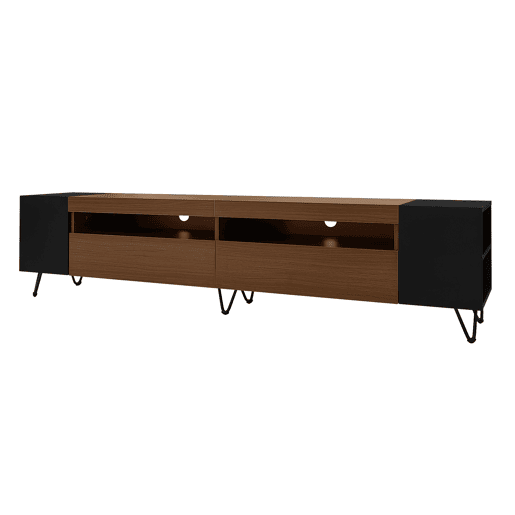 Móvel de TV moderno 180 cm - Design preto e madeira - Preto, Madeira Móvel de TV moderno 180 cm - Design preto e madeira - Preto, Madeira