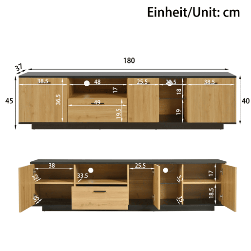 Móvel de TV 15 LED - 1 gaveta, 3 portas, 2 prateleiras abertas, estrutura fina - Preto Móvel de TV 15 LED - 1 gaveta, 3 portas, 2 prateleiras abertas, estrutura fina - Preto