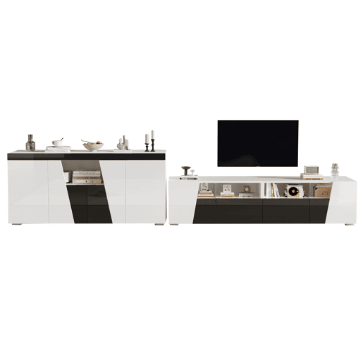 Móvel de TV 180x38,5x45 cm - Lowboard com LED, alto brilho - Preto e Branco
