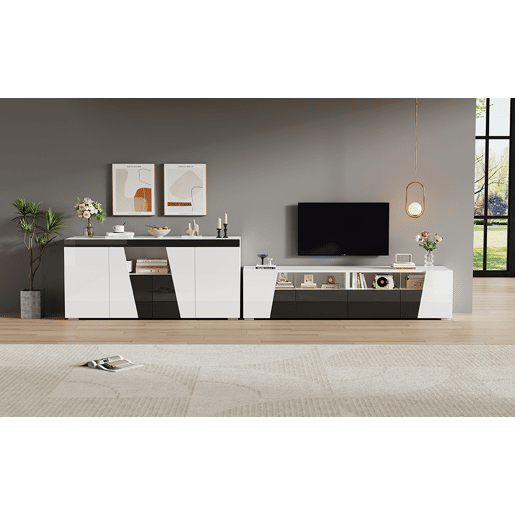 Móvel de TV 180x38,5x45 cm - Lowboard com LED, alto brilho - Preto e Branco