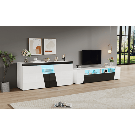 Móvel de TV 180x38,5x45 cm - Lowboard com LED, alto brilho - Preto e Branco