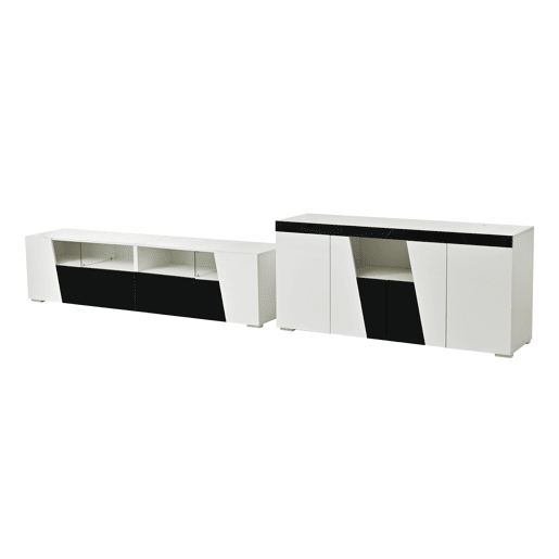 Móvel de TV 180x38,5x45 cm - Lowboard com LED, alto brilho - Preto e Branco