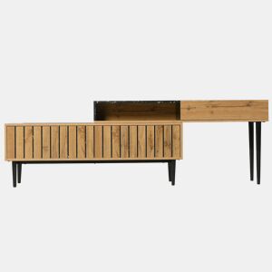 Móvel TV modular - 4 compartimentos - Preto e natural