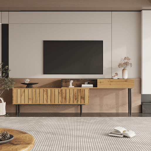 Móvel TV modular - 4 compartimentos - Preto e natural