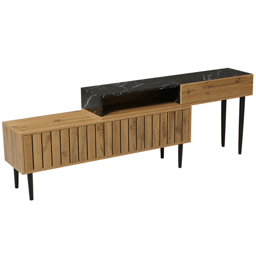 Móvel TV modular - 4 compartimentos - Preto e natural