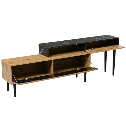 Móvel TV modular - 4 compartimentos - Preto e natural