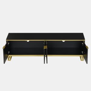 Móvel de TV 160x37,5 cm - 4 portas, design geométrico, baixo - Preto