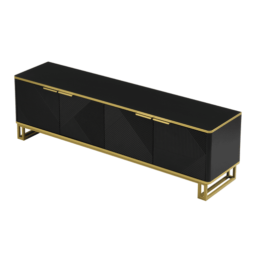 Móvel de TV 160x37,5 cm - 4 portas, design geométrico, baixo - Preto