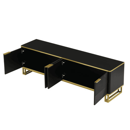 Móvel de TV 160x37,5 cm - 4 portas, design geométrico, baixo - Preto