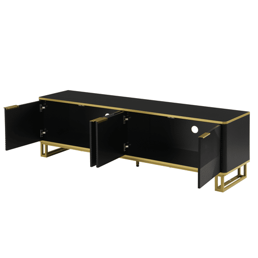 Móvel de TV 160x37,5 cm - 4 portas, design geométrico, baixo - Preto